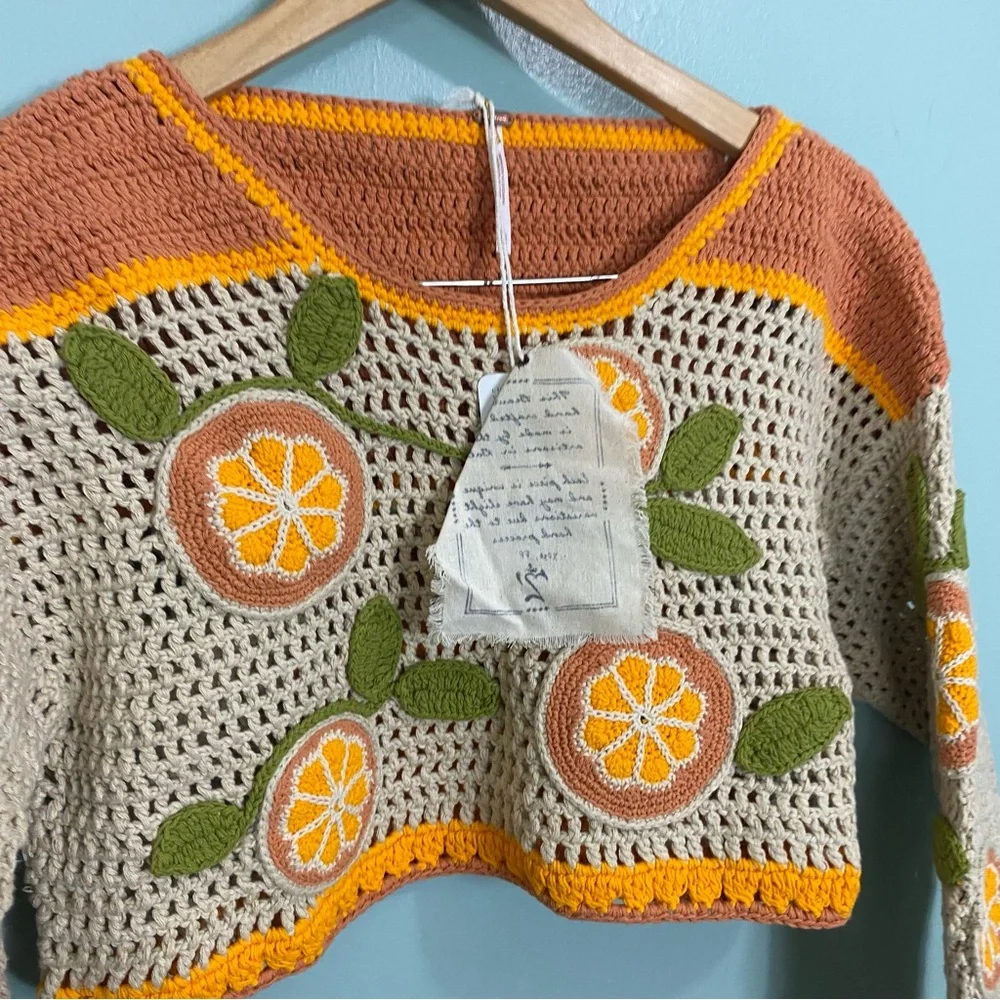 Free‎ People Bali Orange Macrame Top Oranges Crochet Fruit XS